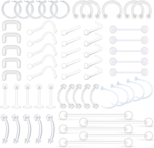 MODRSA Mix Set Clear Piercing Retainers Septum Retainer Nose Studs Flexible Lip Ear Nose Tongue Rings Nipplering Cartilage Rook Daith Earrings Hor...